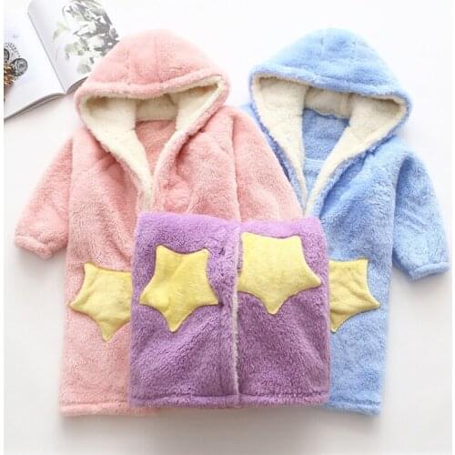 Cute Girls Homewear Thicken Autumn Winter Childrens Bath Robe Flannel Soft Kids Pajamas Bathrobe Children Clothing