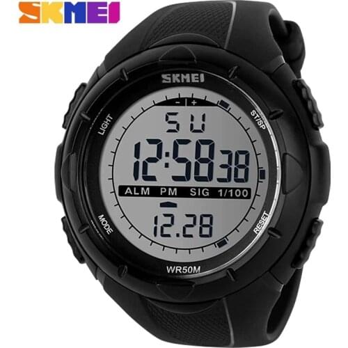 SKMEI Brand Fashion Mens Digital Watch PU Strap LED Sport Alarm Military Electronic Watch Waterproof Shock Resistant Clock 1025