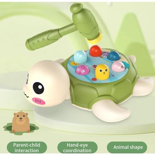 Funny Turtle Playing Hamster Toy with Hammer Knocking Toy for Kids Hammer Knock Interactive Early Learning Educational Toy