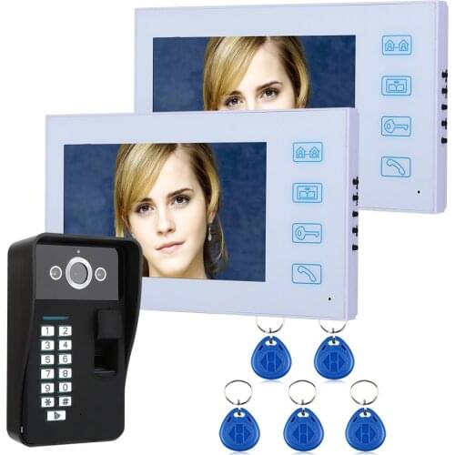 2 Monitor 7" inch RFID Fingerprint Video Door Phone Intercom Doorbell With IR-CUT Camera HD 1000 TV Line Access Control System