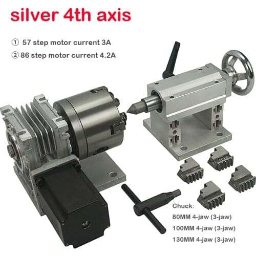 A Axis Rotary Axis tailstock 4th Axis with 80mm 4-Jaw Chuck for wood/metal CNC Router milling machine CNC3040 6040 6090