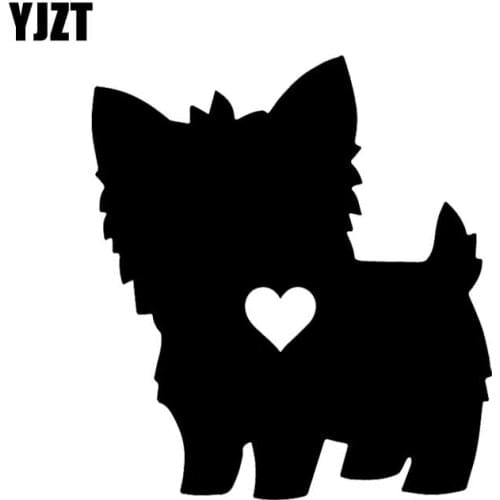 YJZT 13.1X14.5CM Yorkie Little Heart Vinyl Decal Yorkshire Terrier Cute Car Sticker Dog Black/Silver C24-1382