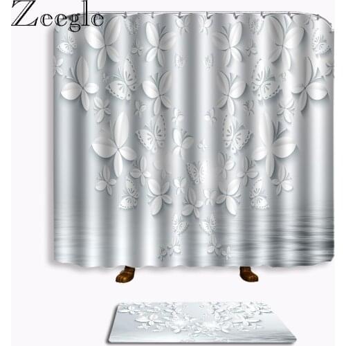Zeegle 2pcs Bathroom Mat with Shower Curtain Anti-slip Shower Mat Toilet Doormat Floor Rug Waterproof Shower Curtain Modern Rug
