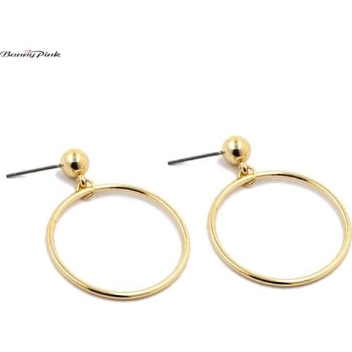 Banny Pink Simple Metal Circle Stud Earrings For Women Big Gold Beads Geometric Earrings Gold Silver Color Post Earrings Brincos