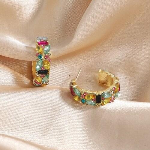 Miwens Multicolor Crystal Copper Circel Stud Earrings for Women High Quality Geometry Punk Metal Round Huggie Earrings Jewelry