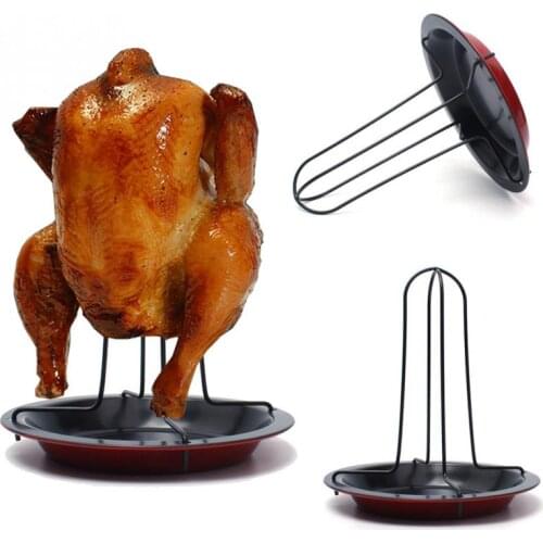 1PC Carbon Steel Chicken Roaster Rack With Tray Non-Stick BBQ Grilling Cooking Pans Barbecue Tools Kitchen Gadgets Q 001