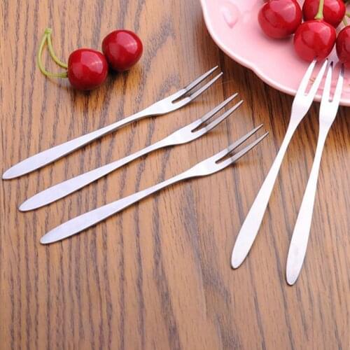 10Pcs Reusable Fruit Picks Round Tines 304 Stainless Steel 2-Tine Food Grade Dessert Fork Kitchen Tools