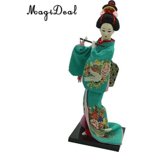 12inch Vintage Japanese Kimono Geisha Doll Figure in Green Clothes Home Decoration