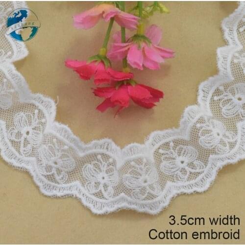 2yards 3.5cm wide Cotton embroid lace sewing ribbon guipure trims fabric warp knitting DIY dolls Accessories wedding lace#3884