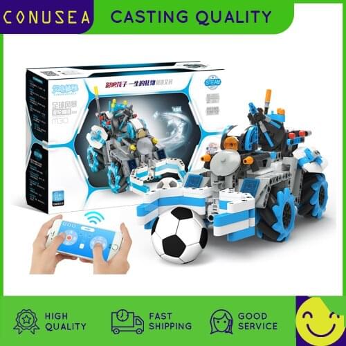 DIY 489Pcs App Voice Control Remote Car Rc Robot Building Blocks Creator Remote Programming Radio Control Soccer Storm Toy Boys