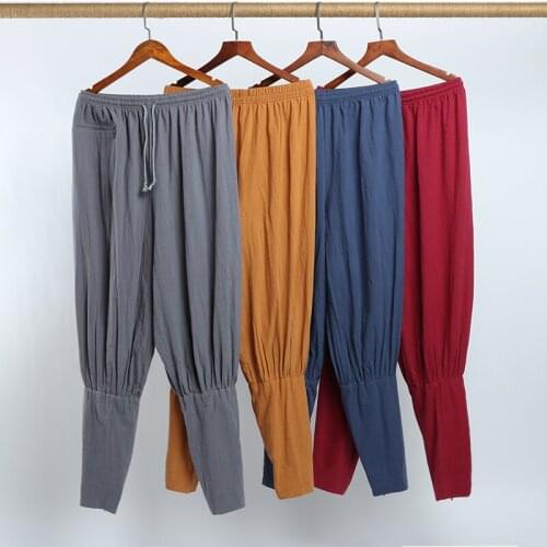 High Quality Summer&Spring Cotton&Llinen Buddhist Lay Buddha Trousers Shaolin Monks Kung Fu Wushu Bloomers Zen Pants Red/Blue