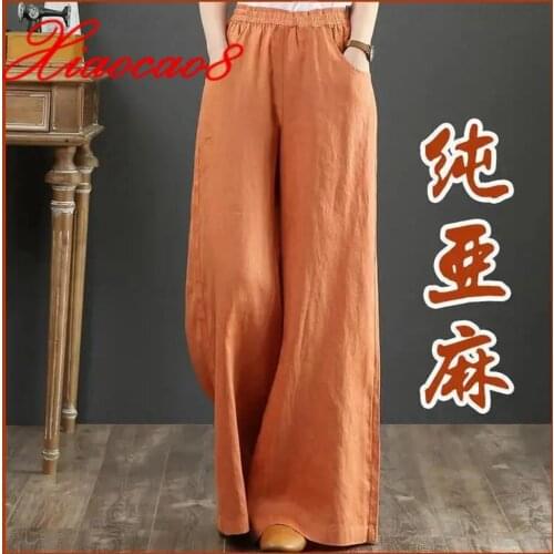 Oversize Cotton Linen Wide Leg Pants Orange White Black High Waist Summer Ankle Length Pants For Women
