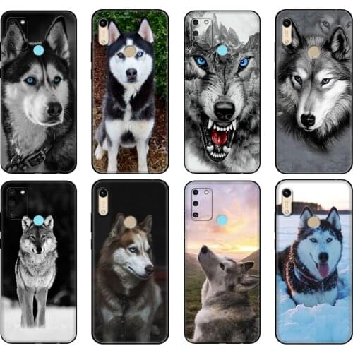 Black tpu Case For Honor 8a Prime 8s 9 10X Lite 9A 9C 9X Premium Pro 9S Case Cover Animal Wolf Husky Dog