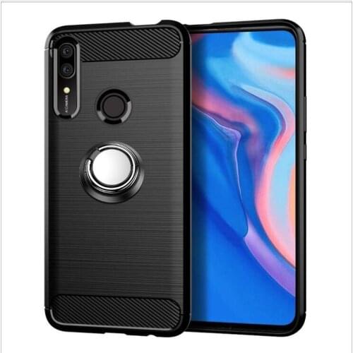 Huawei honor 9x Case Luxury Brushed Carbon Fiber Phone Case For Huawei Honor 9X Premium STK-LX1 Magnetic Ring Holder Cover Case