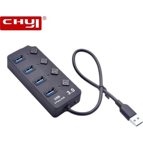 CHYI USB HUB USB-A To 4 Port USB3.0 Portable Splitter With External Power Adapter 3.0 Super Speed 5Gbps For PC Laptop Desktop