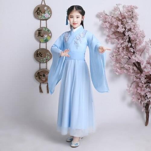 Wedding Evening Party Girls Han Fu Princess Birthday Party Dance Perform Dress For Kids Traditional Chinese Dresses Long Robe