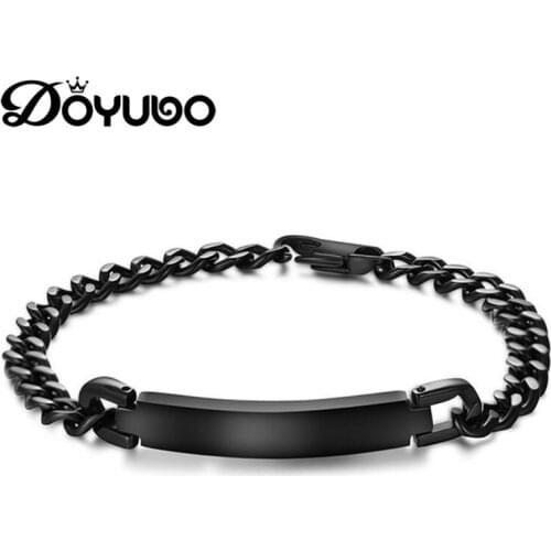 DOYUBO Fashion New Black Titanium Steel Curved Brand Bracelet For Men Korean Style Punk Chains Bangles Accessories DD088
