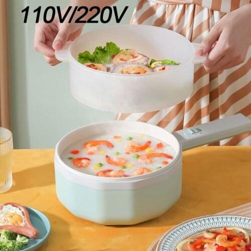 110V/220V Electric Cooking Pot Rice Cooker Hotpot Multicooker Steamer Electric Skillet Frying Pan Dormitory Noodle Cooker 1.5L