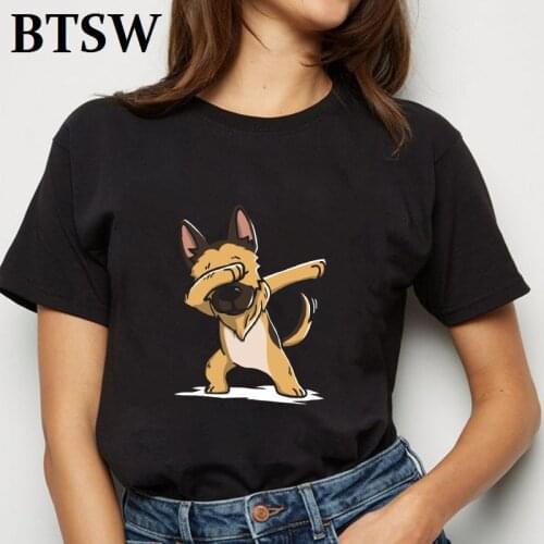 Funny German Shepherd Dabbing Womens Printing T-Shirt Korean Style Harajuku Casual Kawaii T Shirt Ulzzang Plus Size Tops 90s