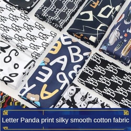 Panda Letters Printed Cotton Fabric By The Per Meter for Skirts Dress Clothing Sewing Summer Cartoon Geometry Cloth Black White