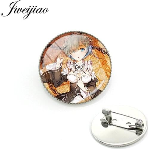 JWEIJIAO Hot Anime Starting Life in Another World Brooch Pins Badge Glass Cabochon Dome For Bag Clothes Decoration SL61