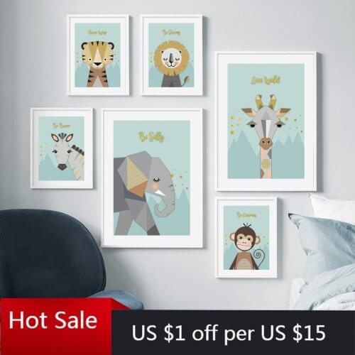 Elephant Lion Tiger Zebra Giraffe Monkey Prints Art Canvas Painting Wall Decor Pictures For Posters Baby Kids Room Decor
