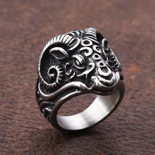 Retro Gothic Satan Goat Head Rings For Men Punk Animal Goat Stainless Steel Ring Men Fashion Punk Biker Ring Jewelry
