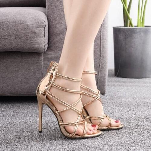 Plus Size Fashion Gladiator sandals Gold Heels Peep Toe Sandals High Heels Shoes Out-Cuts Sandals