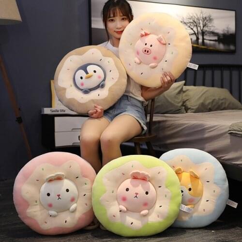 Cartoon Donuts Animal Plush Cushion for Car Seat Floor Cute Rabbit Dog Penguin Pig Plush Pillows Stuffed Kids Gift Home Decor