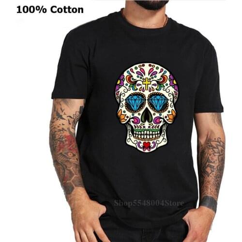 Men Fashion Mexican Sugar Skull T-Shirt Halloween Hipster Tees Novelty Skeleton Harajuku T Shirt Hiphop Streetwear O-neck Tshirt