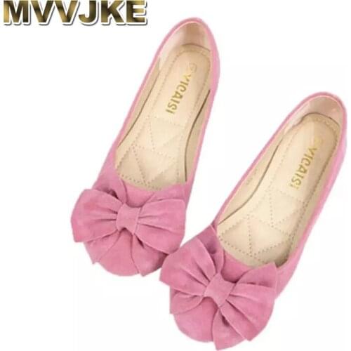 MVVJKE Womens Flat Shoes 2021New Loafers Four Seasons Peas Sweet Shoe Bows Single Shoes Large Size Comfort Womens Leisure Shoe
