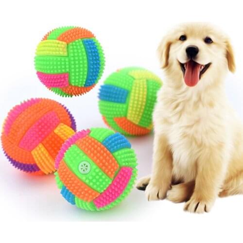 TINGHAO Football Shape Pets Dog Puppy Cat Ball Funny Toy Chew Sound Toy LED Light Sound Bouncy Ball Dia 2.56"