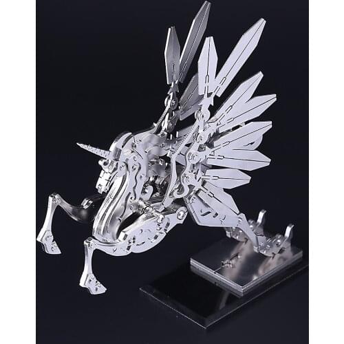 17.5 X 11 X 18cm DIY Stainless Steel Metal Medium Unicorn Model Kit 3D Assembly Crafts Cool Ornaments Miniature Models Gift