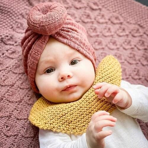 2021 New Baby Girls Warm Knitted Hat Simple Solid Color Stretchy Cap Soft Warm with Knot Decoration For Autumn Winter