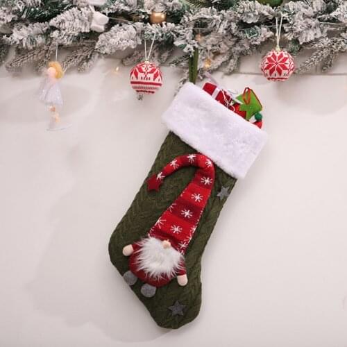New Large Christmas Tree Skirts Stockings Printed Forest Knitted Wool Gift Socks Christmas Bag For Children Fireplace Tree Xmas