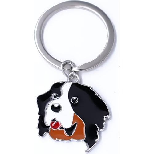 Drop Ship Fashion Enamel Color Metal alloy Bernese dog charm key chain pet animal key ring jewelry