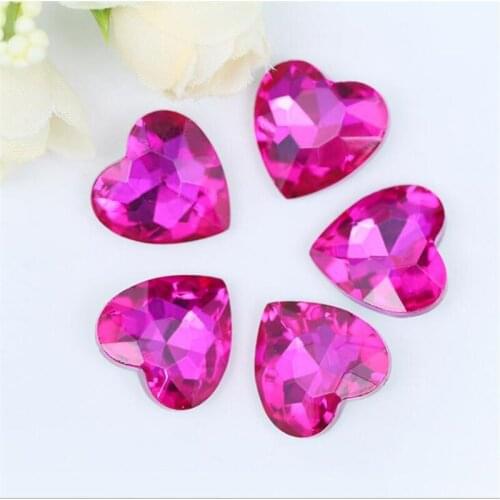 Various Size Hot Pink Color Heart Shape Hand Craft Pointback Rhinestones Glass DIY Crystal Rhinestone Garment Dress Decoration