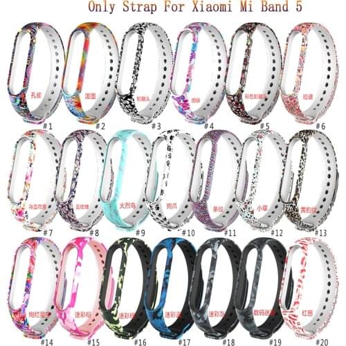 Bracelet for Xiaomi Mi Band 5 Straps Soft Silicone Painting Flowers Belt For mi band5 accessories Wrist Straps for Xiaomi Band 5