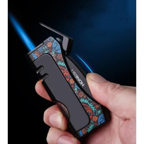 HONEST Luxury Lighter Metal Jet Torch Gas Butane Lighter Turbo Windproof Blue Flame Inflatable Cigarette Lighter Cheap Lighters