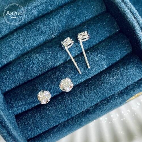 Aazuo 18K White Gold Real Diamonds Mini Lovely Crassic Stud Earring Au750 For Woman Wedding Engagement Party