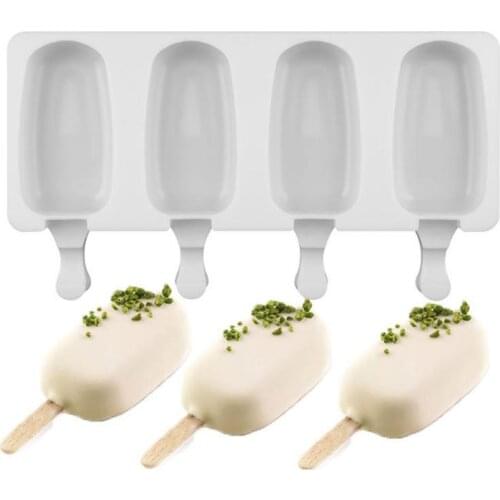 Silicone Ice Cream Molds 4 Cell Frozen Ice Cube Molds Popsicle Maker DIY Homemade Freezer Lolly Mould With Free Sticks SN348