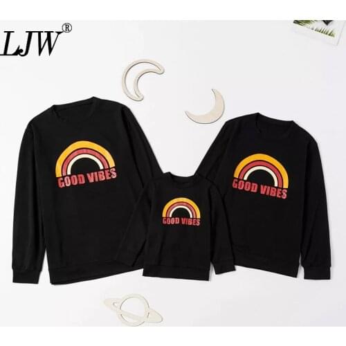 Family collocation sweater rainbow letters GOOD VIBES printed father and mother sweater autumn and winter kids family wear