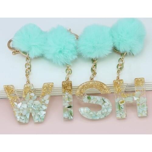 Trendy Pompom Letter Pendant Keychains Key Chains Rings For Women Cute Car Acrylic Glitter Keyring Holder Charm Bag Couple Gifts