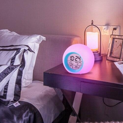 Creative Round Colorful Clock Calendar Frontal Ball Childrens Clock Natural Sound Table Clock Light Gradient