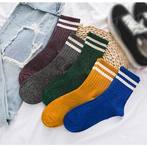 Women New Spring And Autumn 12 Pair Cotton Socks Breathable Knitting Combed Cotton Striped Socks Women Wild Sock