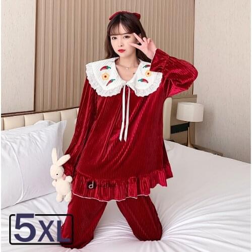 5xl Womens Winter Velvet Pajamas Set Warm Sleepwear Plus Size Home Clothe Underwear Nightie Bride Lady Stitch Pijama Sleep Tops