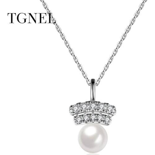 TGNEL S925 Sterling Silver Necklace Pendants Elegent Fine Jewelry Vintage White Pearl Necklace for Women 925 Silver Engagement