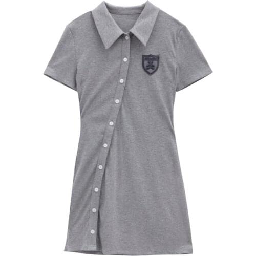 2021 Summer Women Short Sleeve Turn-down Collar Single Breasted Knitted Skinny Dress Bodycon Sexy Print Vestidos