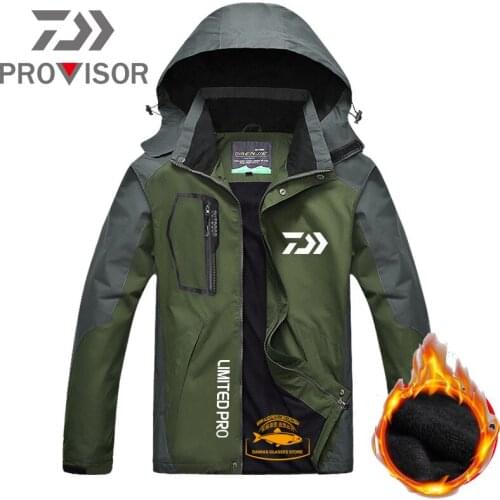 Daiwa Winter Fishing Parkas Men Windproof Windbreak Plus Velvet Thick Warm Jacket Parkas Coat Men Military Hooded Parkas Jacket