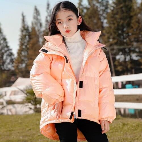 Winter Overalls For Children Glossy Waterproof Down Coat Oversize Warm Parka Outerwear Hooded Down Jackets For Girls Y3665